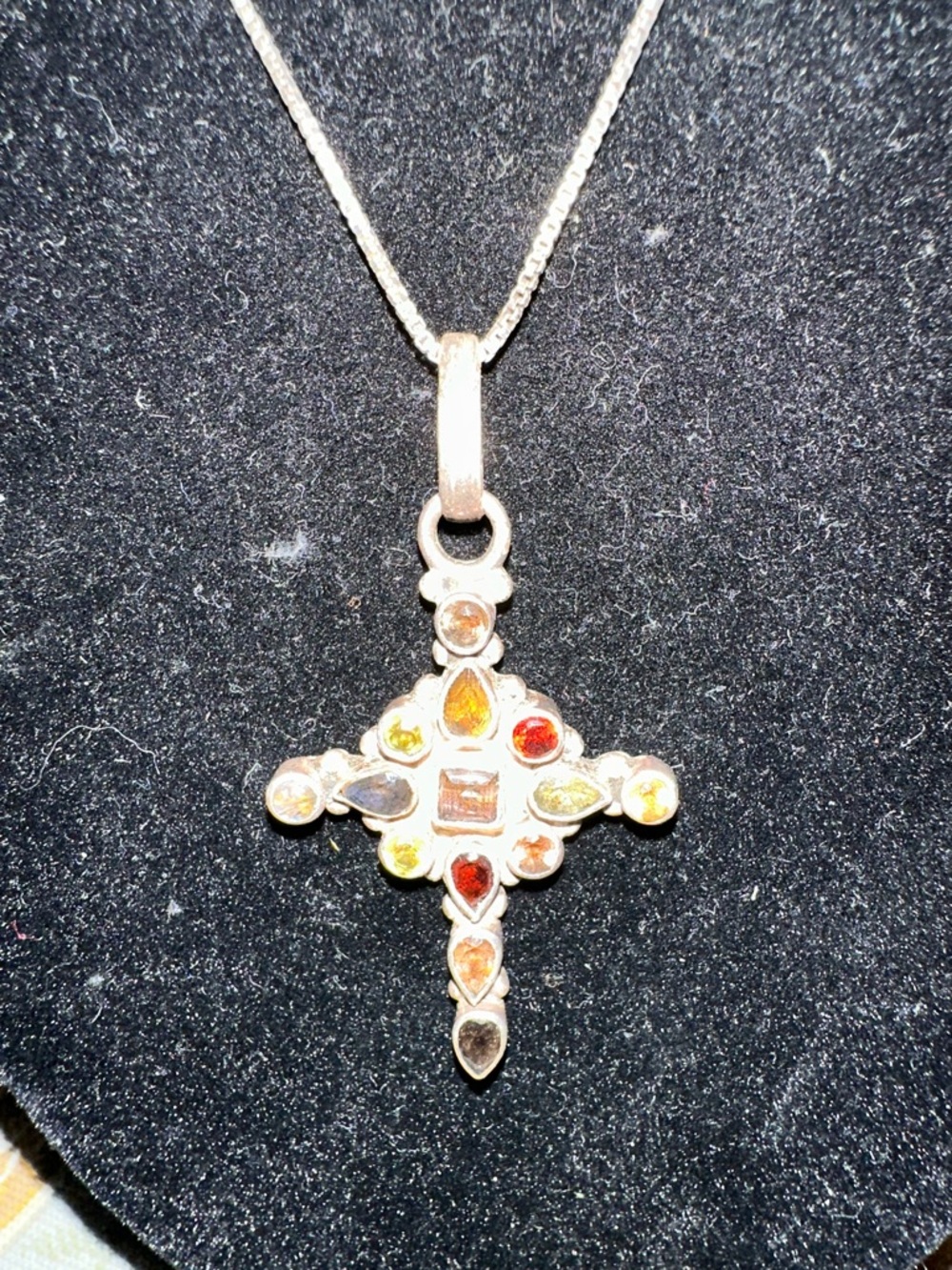 Sterling Silver Multicolor Gemstone Cross Pendant Necklace - Women